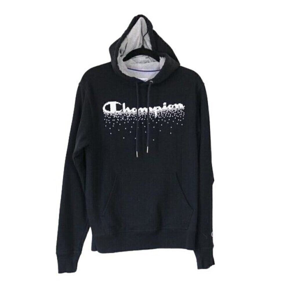 Champion Men's Black Pixelated Logo Hoodie Size Small Teen Boy